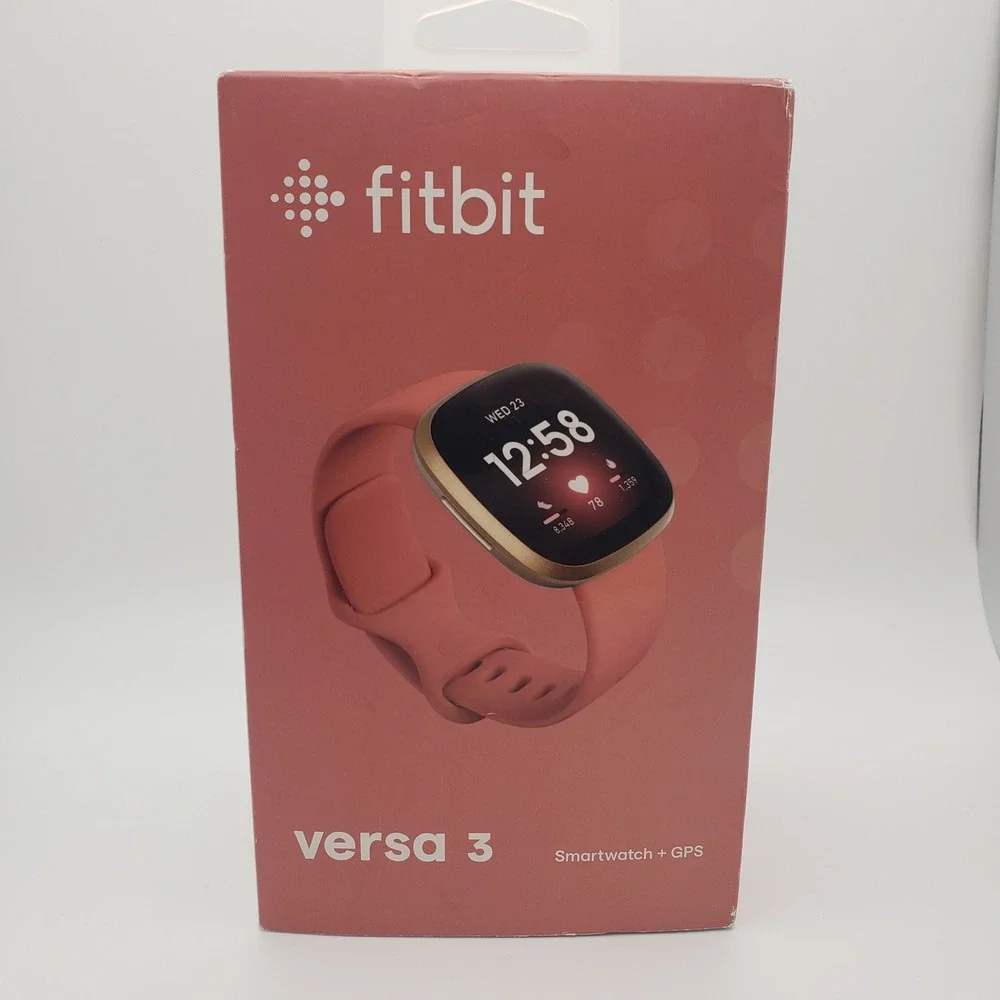 Fitbit Versa 3 Smartwatch Pink Gold GPS Fitness Tracker FB511 Music New Sealed